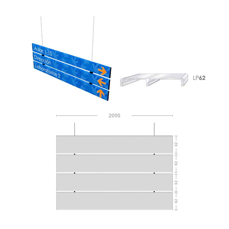 COLGANTE SEPARADO PLANO LP62 2000 X 62 X 62 MM. | 324A-360 - Image 1