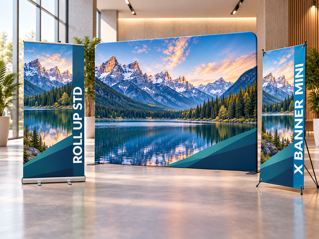 Comparativa de Roll Up, X Banner y Backwall como displays portátiles para eventos y exposiciones